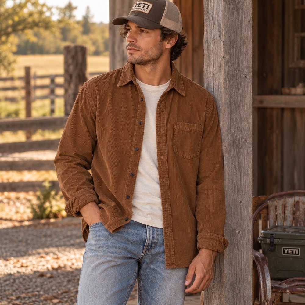 PacSun Men's L Brown Corduroy Button Up Shirt Western Workwear Overshirt